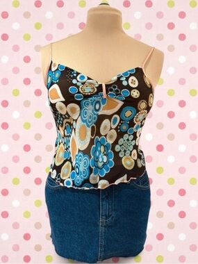 Vintage Y2K Psychedelic Brown Mesh Cami
